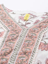 Women Cotton White Floral Printed Straight Kurta Pant Dupatta Set